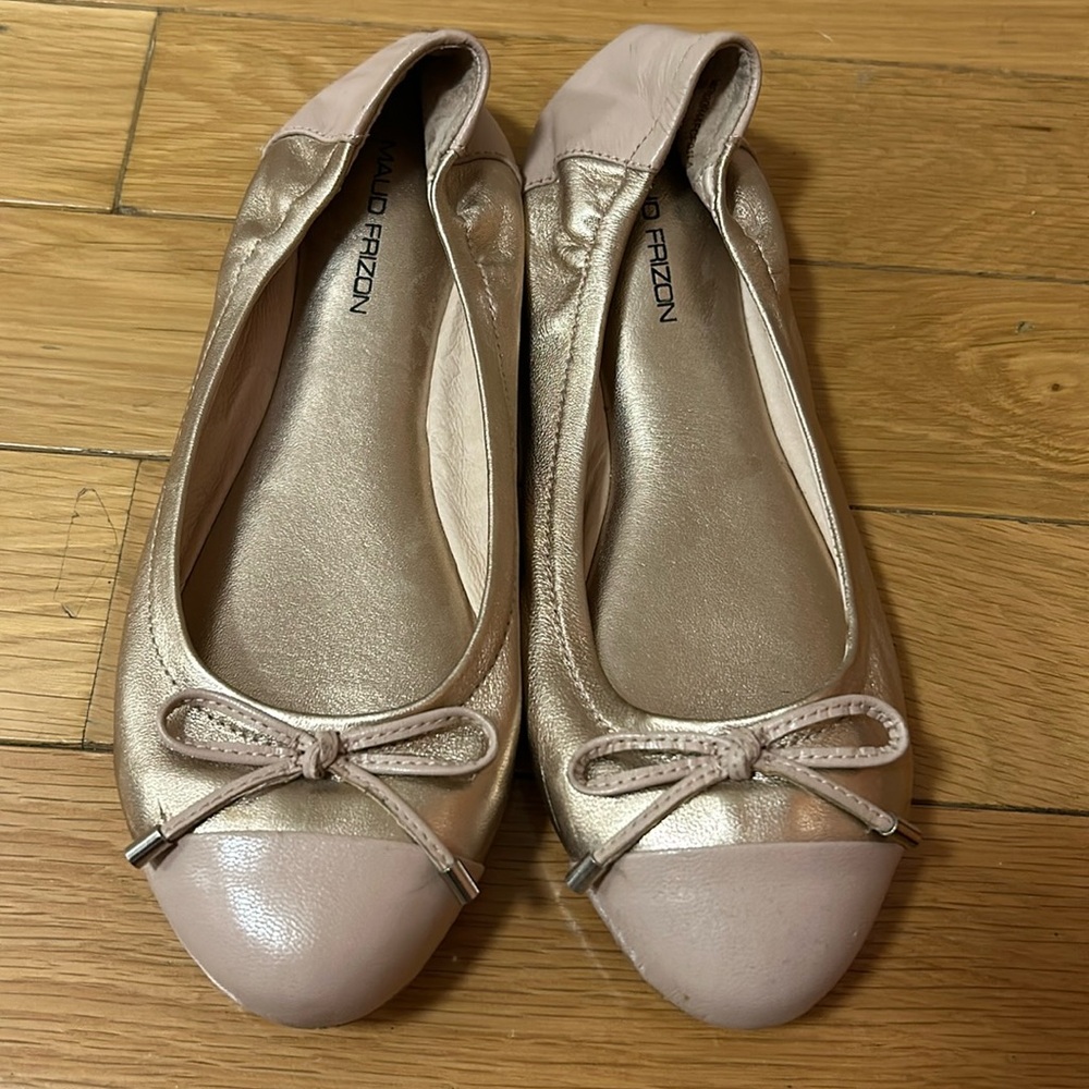 Maud Frizon Pink Gold Ribbon Ballet Flats Shoes Size 7.5/EU38